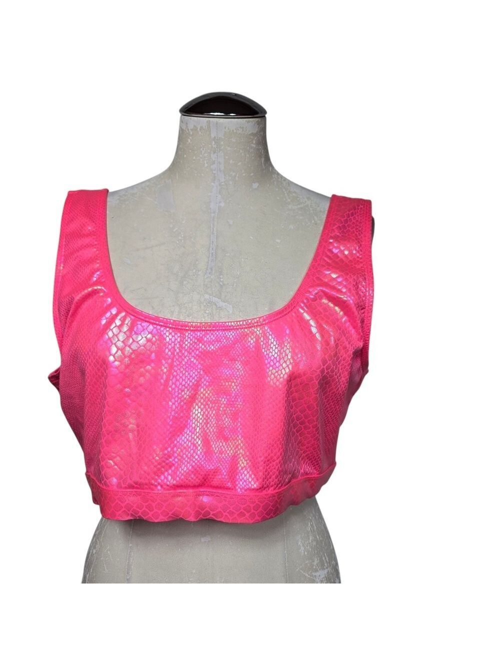 Fashion Nova Pink Mermaid Scales Scoop Neck Bikini Top 2X